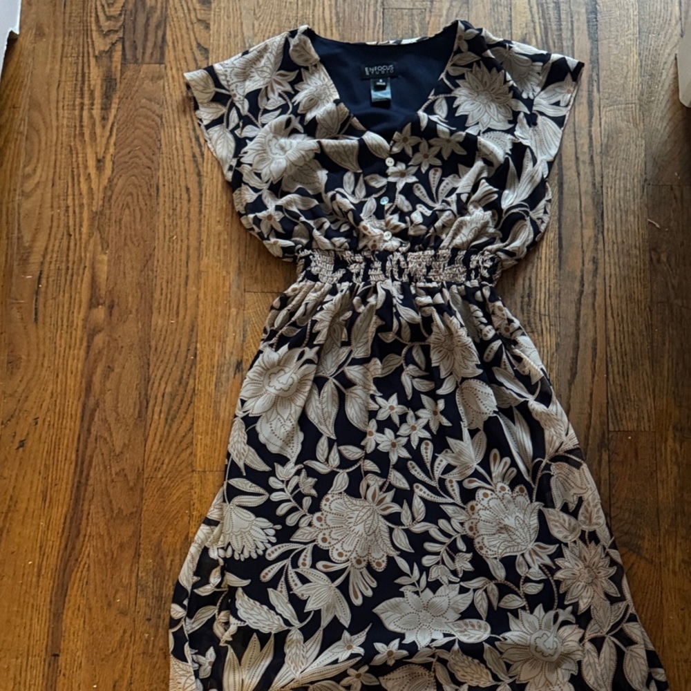 Xhilaration Black and Beige Floral Midi Dress